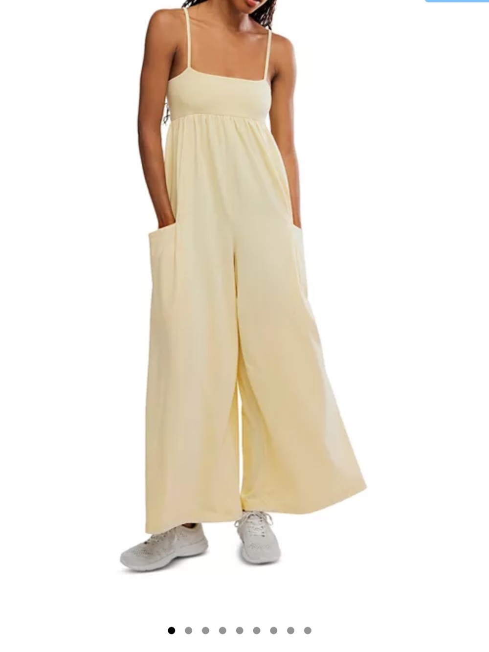 FP Movement Hot Shot Strappy Onesie, Wide Leg Jumpsuit, Pale Yellow, Size XS